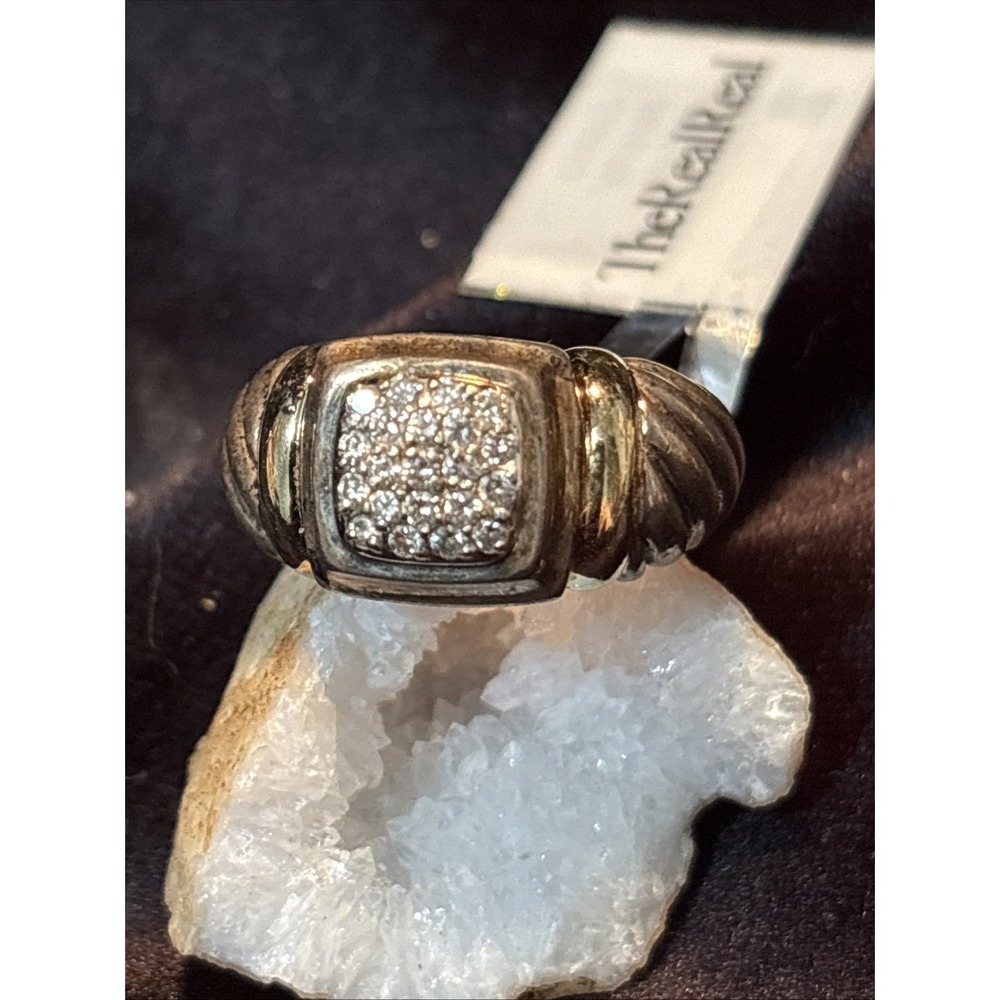 David Yurman 18K Gold Silver Noblesse Diamond Cable Ring Size 6.75 Retail $1395 - Picture 3 of 7